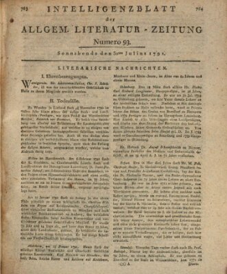 Allgemeine Literatur-Zeitung (Literarisches Zentralblatt für Deutschland) Samstag 30. Juli 1791