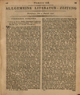 Allgemeine Literatur-Zeitung (Literarisches Zentralblatt für Deutschland) Dienstag 9. August 1791