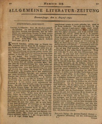 Allgemeine Literatur-Zeitung (Literarisches Zentralblatt für Deutschland) Donnerstag 11. August 1791