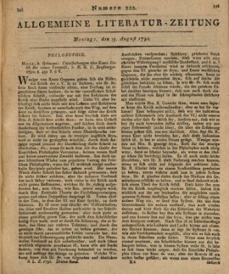 Allgemeine Literatur-Zeitung (Literarisches Zentralblatt für Deutschland) Montag 15. August 1791