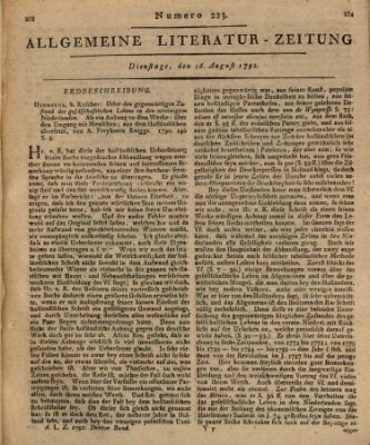 Allgemeine Literatur-Zeitung (Literarisches Zentralblatt für Deutschland) Dienstag 16. August 1791