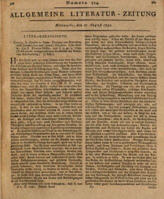 Allgemeine Literatur-Zeitung (Literarisches Zentralblatt für Deutschland) Mittwoch 17. August 1791