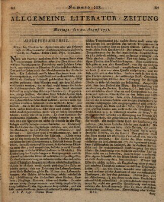 Allgemeine Literatur-Zeitung (Literarisches Zentralblatt für Deutschland) Montag 22. August 1791