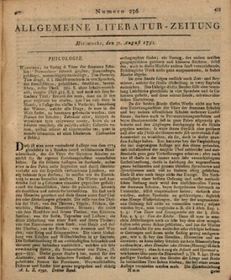Allgemeine Literatur-Zeitung (Literarisches Zentralblatt für Deutschland) Mittwoch 31. August 1791