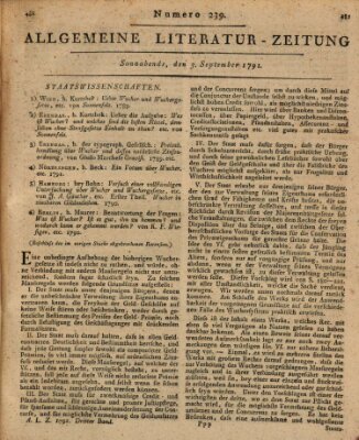 Allgemeine Literatur-Zeitung (Literarisches Zentralblatt für Deutschland) Samstag 3. September 1791