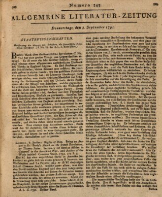 Allgemeine Literatur-Zeitung (Literarisches Zentralblatt für Deutschland) Donnerstag 8. September 1791