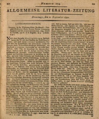 Allgemeine Literatur-Zeitung (Literarisches Zentralblatt für Deutschland) Dienstag 20. September 1791