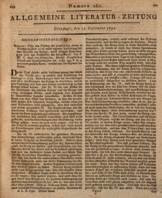 Allgemeine Literatur-Zeitung (Literarisches Zentralblatt für Deutschland) Dienstag 27. September 1791