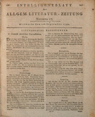 Allgemeine Literatur-Zeitung (Literarisches Zentralblatt für Deutschland) Mittwoch 21. September 1791