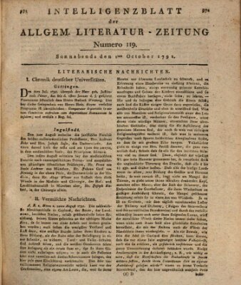 Allgemeine Literatur-Zeitung (Literarisches Zentralblatt für Deutschland) Samstag 1. Oktober 1791