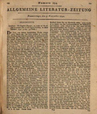 Allgemeine Literatur-Zeitung (Literarisches Zentralblatt für Deutschland) Donnerstag 3. November 1791