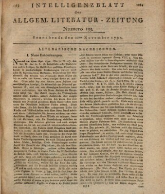 Allgemeine Literatur-Zeitung (Literarisches Zentralblatt für Deutschland) Samstag 12. November 1791