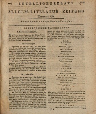 Allgemeine Literatur-Zeitung (Literarisches Zentralblatt für Deutschland) Samstag 19. November 1791