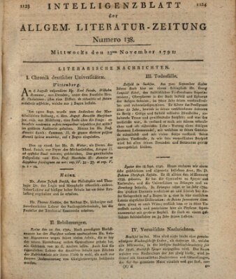 Allgemeine Literatur-Zeitung (Literarisches Zentralblatt für Deutschland) Mittwoch 23. November 1791