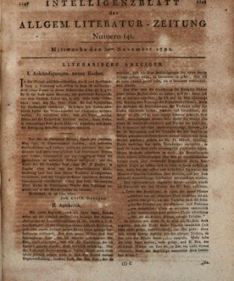 Allgemeine Literatur-Zeitung (Literarisches Zentralblatt für Deutschland) Mittwoch 30. November 1791