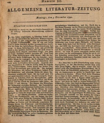 Allgemeine Literatur-Zeitung (Literarisches Zentralblatt für Deutschland) Montag 5. Dezember 1791