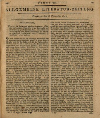 Allgemeine Literatur-Zeitung (Literarisches Zentralblatt für Deutschland) Freitag 16. Dezember 1791