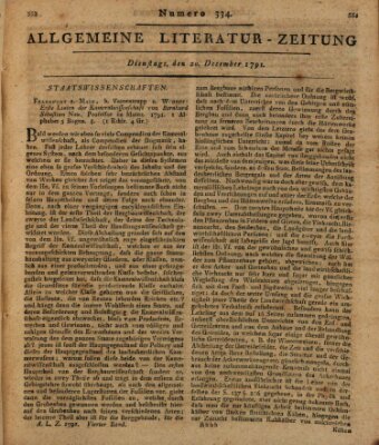 Allgemeine Literatur-Zeitung (Literarisches Zentralblatt für Deutschland) Dienstag 20. Dezember 1791