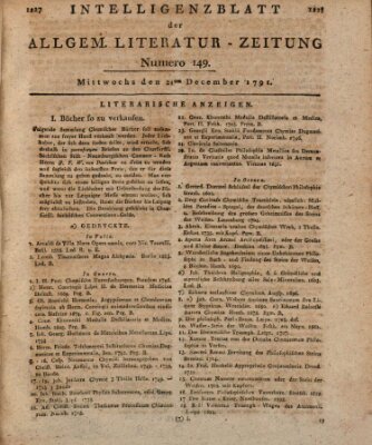 Allgemeine Literatur-Zeitung (Literarisches Zentralblatt für Deutschland) Mittwoch 21. Dezember 1791