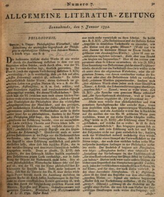 Allgemeine Literatur-Zeitung (Literarisches Zentralblatt für Deutschland) Samstag 7. Januar 1792