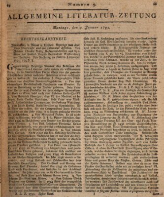 Allgemeine Literatur-Zeitung (Literarisches Zentralblatt für Deutschland) Montag 9. Januar 1792