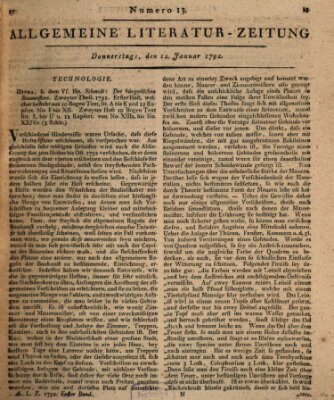 Allgemeine Literatur-Zeitung (Literarisches Zentralblatt für Deutschland) Donnerstag 12. Januar 1792