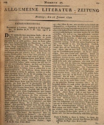 Allgemeine Literatur-Zeitung (Literarisches Zentralblatt für Deutschland) Montag 16. Januar 1792