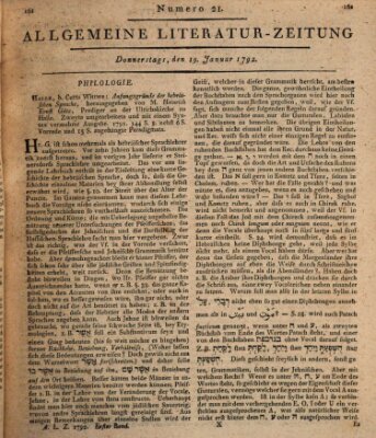 Allgemeine Literatur-Zeitung (Literarisches Zentralblatt für Deutschland) Donnerstag 19. Januar 1792