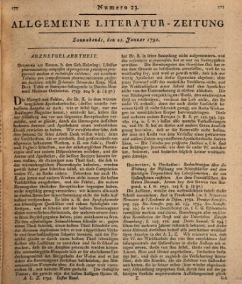 Allgemeine Literatur-Zeitung (Literarisches Zentralblatt für Deutschland) Samstag 21. Januar 1792