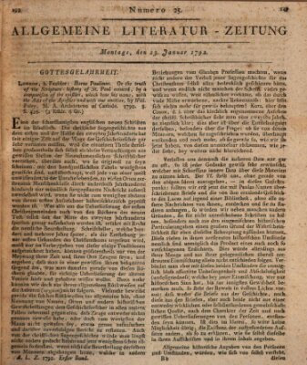 Allgemeine Literatur-Zeitung (Literarisches Zentralblatt für Deutschland) Montag 23. Januar 1792