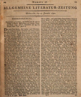 Allgemeine Literatur-Zeitung (Literarisches Zentralblatt für Deutschland) Mittwoch 25. Januar 1792