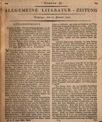 Allgemeine Literatur-Zeitung (Literarisches Zentralblatt für Deutschland) Freitag 27. Januar 1792