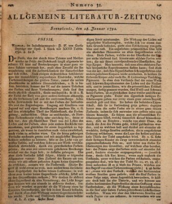 Allgemeine Literatur-Zeitung (Literarisches Zentralblatt für Deutschland) Samstag 28. Januar 1792