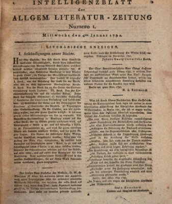 Allgemeine Literatur-Zeitung (Literarisches Zentralblatt für Deutschland) Mittwoch 4. Januar 1792