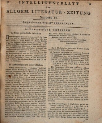 Allgemeine Literatur-Zeitung (Literarisches Zentralblatt für Deutschland) Samstag 28. Januar 1792