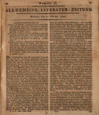 Allgemeine Literatur-Zeitung (Literarisches Zentralblatt für Deutschland) Montag 27. Februar 1792