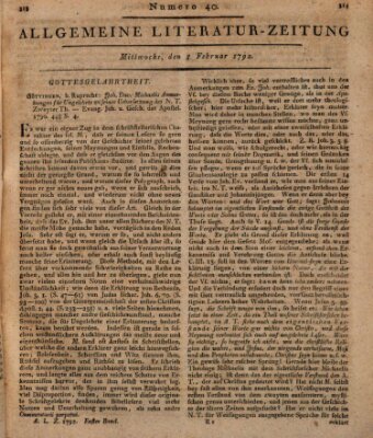 Allgemeine Literatur-Zeitung (Literarisches Zentralblatt für Deutschland) Mittwoch 8. Februar 1792