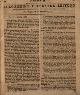 Allgemeine Literatur-Zeitung (Literarisches Zentralblatt für Deutschland) Dienstag 14. Februar 1792