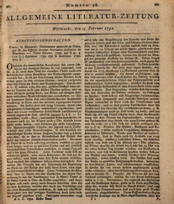 Allgemeine Literatur-Zeitung (Literarisches Zentralblatt für Deutschland) Mittwoch 15. Februar 1792