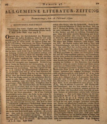 Allgemeine Literatur-Zeitung (Literarisches Zentralblatt für Deutschland) Donnerstag 16. Februar 1792