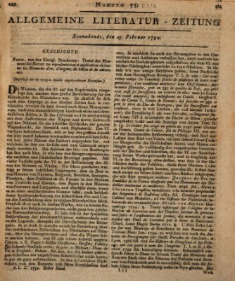 Allgemeine Literatur-Zeitung (Literarisches Zentralblatt für Deutschland) Samstag 25. Februar 1792