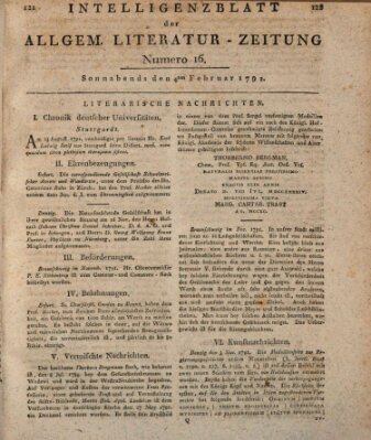 Allgemeine Literatur-Zeitung (Literarisches Zentralblatt für Deutschland) Samstag 4. Februar 1792