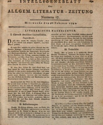 Allgemeine Literatur-Zeitung (Literarisches Zentralblatt für Deutschland) Mittwoch 8. Februar 1792