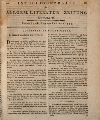 Allgemeine Literatur-Zeitung (Literarisches Zentralblatt für Deutschland) Samstag 25. Februar 1792