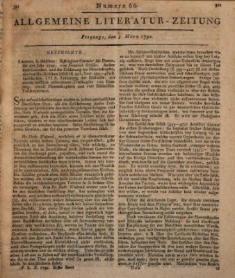 Allgemeine Literatur-Zeitung (Literarisches Zentralblatt für Deutschland) Freitag 9. März 1792