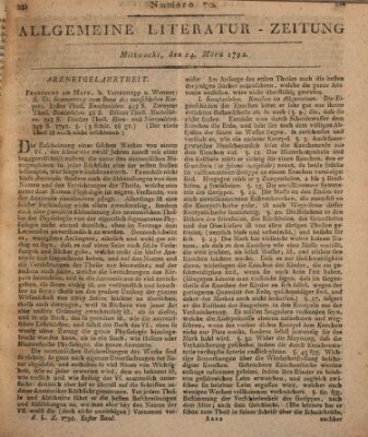 Allgemeine Literatur-Zeitung (Literarisches Zentralblatt für Deutschland) Mittwoch 14. März 1792