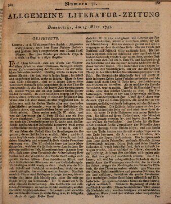 Allgemeine Literatur-Zeitung (Literarisches Zentralblatt für Deutschland) Donnerstag 15. März 1792