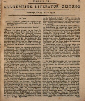 Allgemeine Literatur-Zeitung (Literarisches Zentralblatt für Deutschland) Montag 19. März 1792