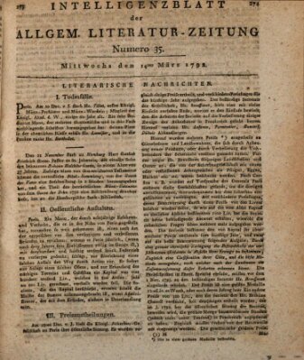 Allgemeine Literatur-Zeitung (Literarisches Zentralblatt für Deutschland) Mittwoch 14. März 1792