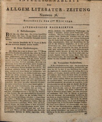 Allgemeine Literatur-Zeitung (Literarisches Zentralblatt für Deutschland) Samstag 17. März 1792